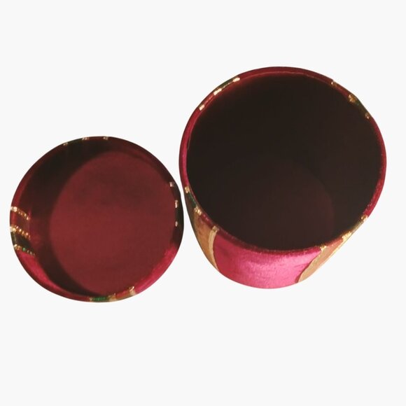 Lindy Bowman Co Red Velvet Gift Box Green Gold Ribbon Bow Lid Christmas Holiday - Picture 4 of 10